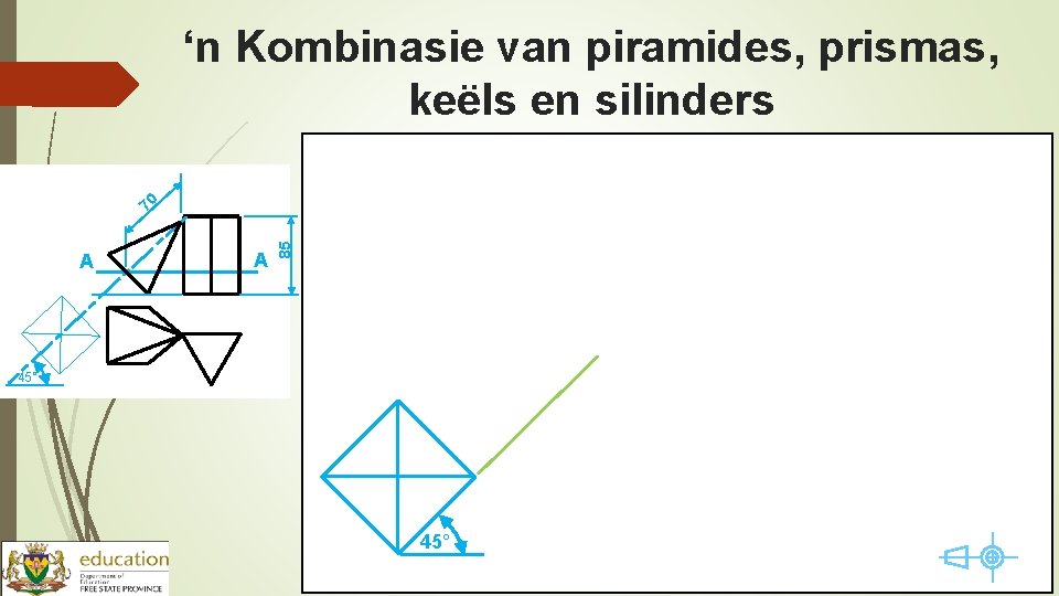 ‘n Kombinasie van piramides, prismas, keëls en silinders A A 85 70 45° 