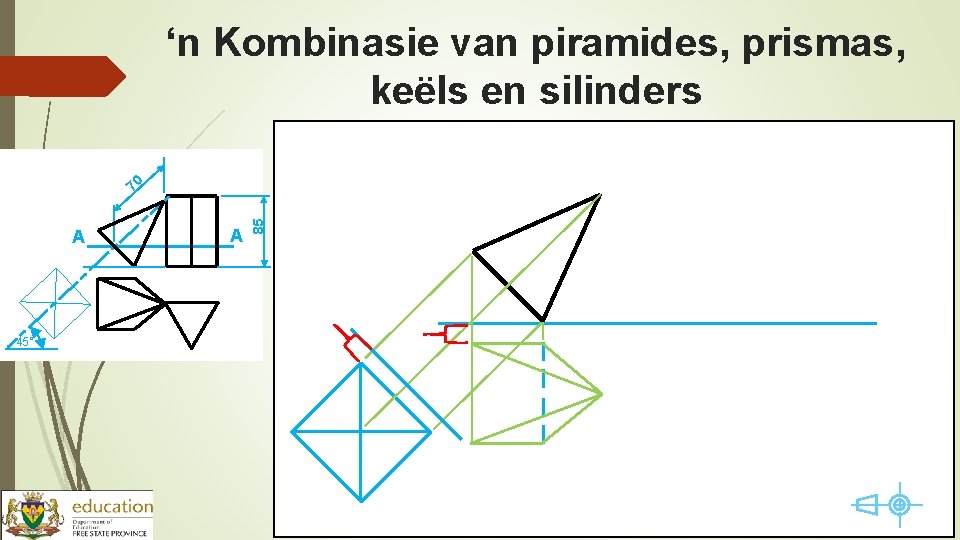 ‘n Kombinasie van piramides, prismas, keëls en silinders A 45° A 85 70 