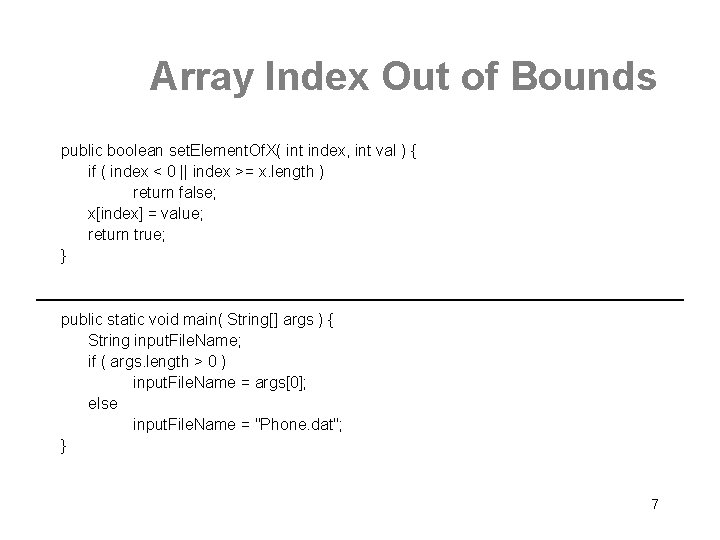 Array Index Out of Bounds public boolean set. Element. Of. X( int index, int