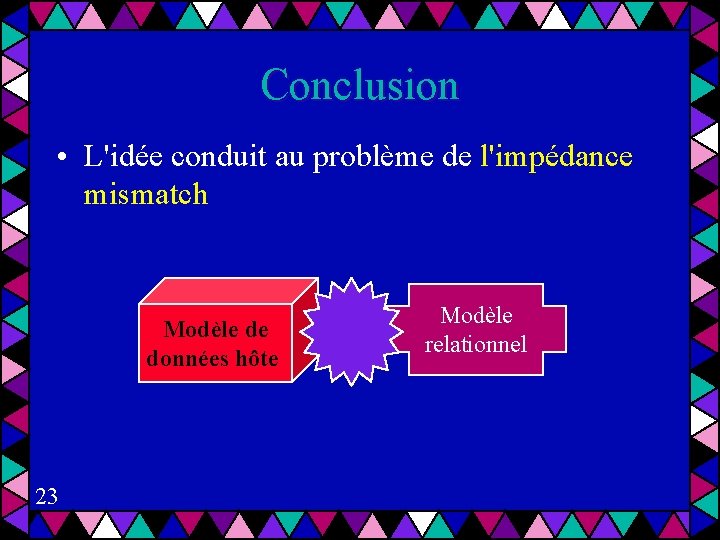 Conclusion • L'idée conduit au problème de l'impédance mismatch Modèle de données hôte 23