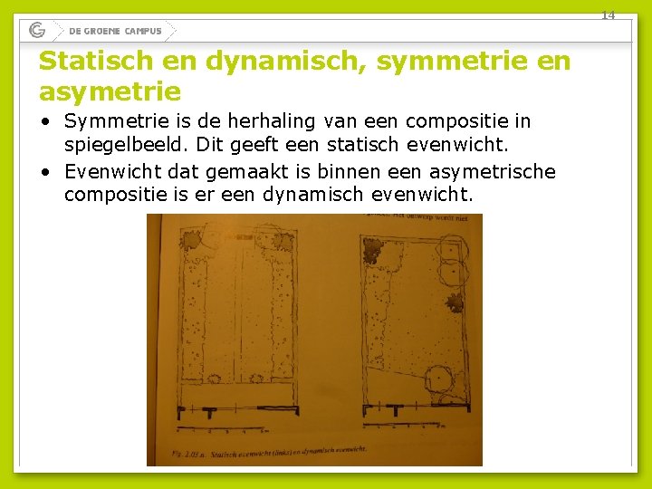 14 Statisch en dynamisch, symmetrie en asymetrie • Symmetrie is de herhaling van een