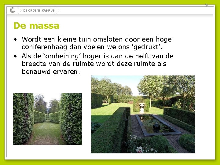 9 De massa • Wordt een kleine tuin omsloten door een hoge coniferenhaag dan