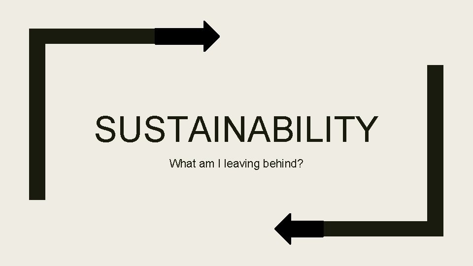 SUSTAINABILITY What am I leaving behind? 