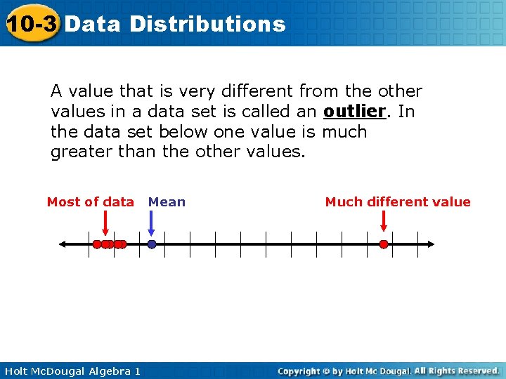 10 -3 Data Distributions A value that is very different from the other values