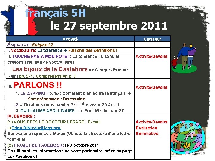 français 5 H le 27 septembre 2011 Activité Énigme #1 / Énigme #2 I.