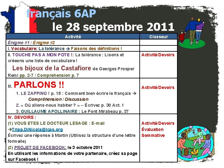 français 6 AP le 28 septembre 2011 Activité Énigme #1 / Énigme #2 I.