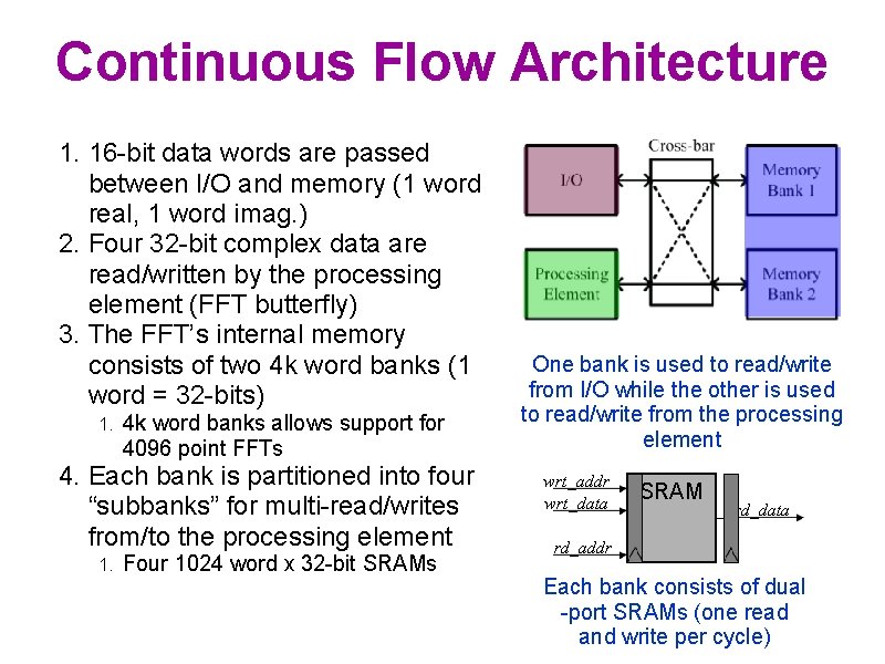 Continuous Flow Architecture 1. 16 -bit data words are passed between I/O and memory