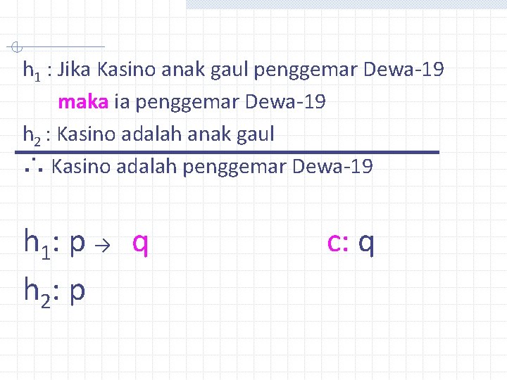 h 1 : Jika Kasino anak gaul penggemar Dewa-19 maka ia penggemar Dewa-19 h