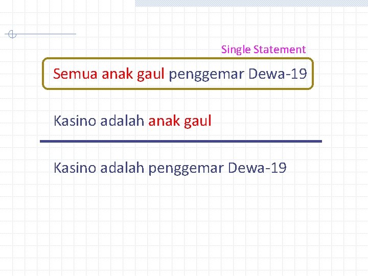 Single Statement Semua anak gaul penggemar Dewa-19 Kasino adalah anak gaul Kasino adalah penggemar