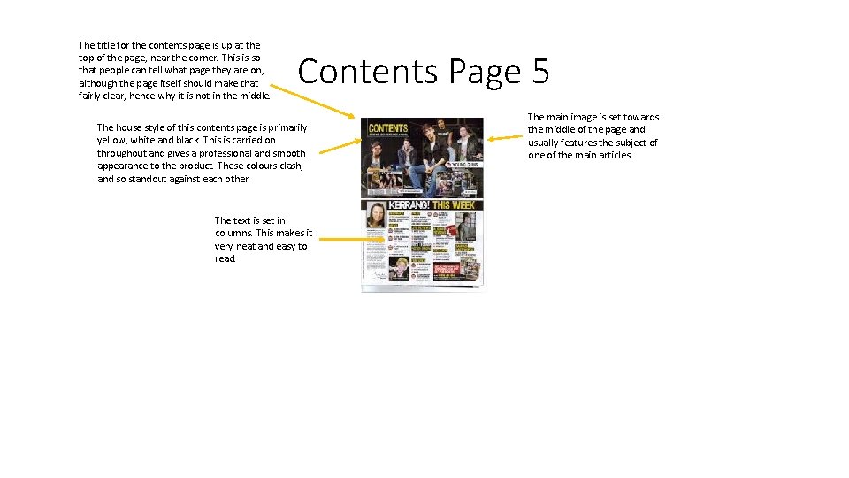 The title for the contents page is up at the top of the page,