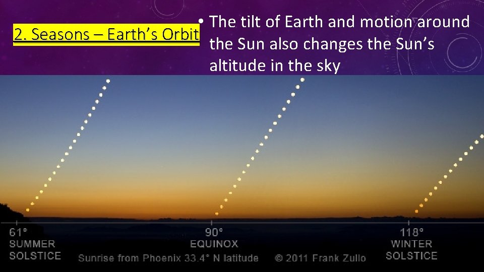  • The tilt of Earth and motion around 2. Seasons – Earth’s Orbit