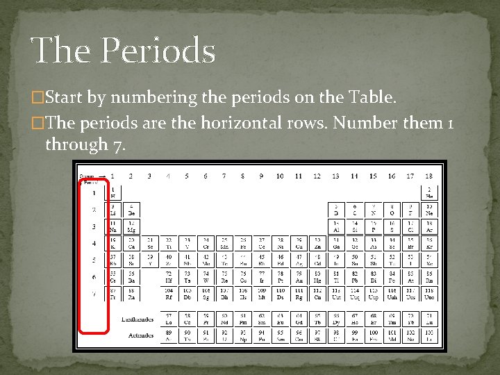 The Periods �Start by numbering the periods on the Table. �The periods are the