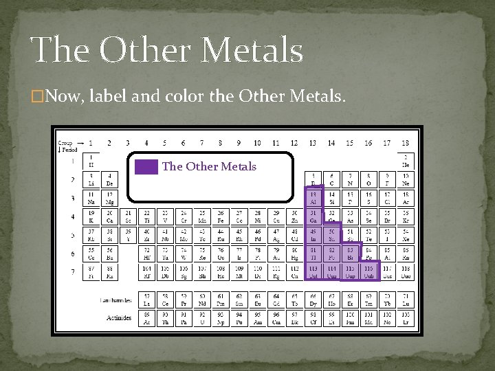 The Other Metals �Now, label and color the Other Metals. The Other Metals The Other Metals �Now, label and color the Other Metals. The Other Metals
