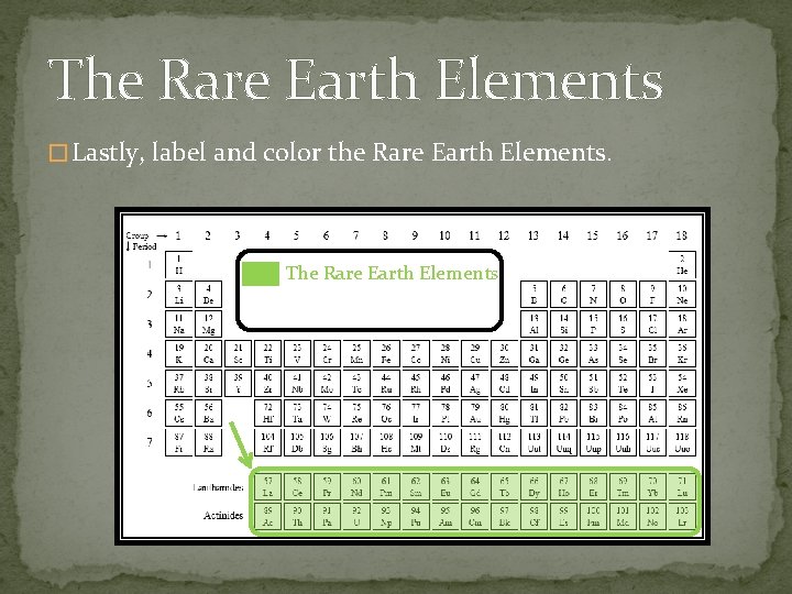 The Rare Earth Elements � Lastly, label and color the Rare Earth Elements. The