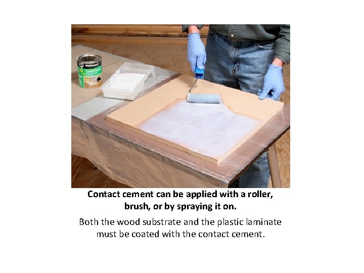 Contact cement can be applied with a roller, brush, or by spraying it on.