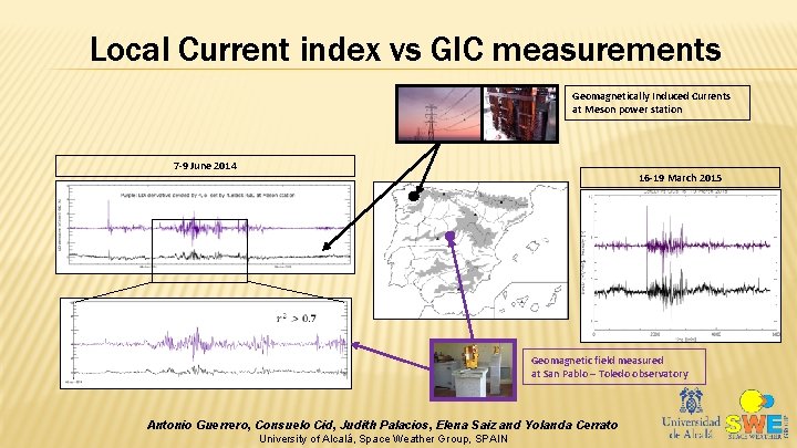 Local Current index vs GIC measurements Geomagnetically Induced Currents at Meson power station 7