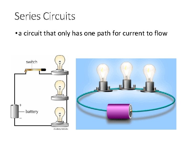 Series Circuits • a circuit that only has one path for current to flow