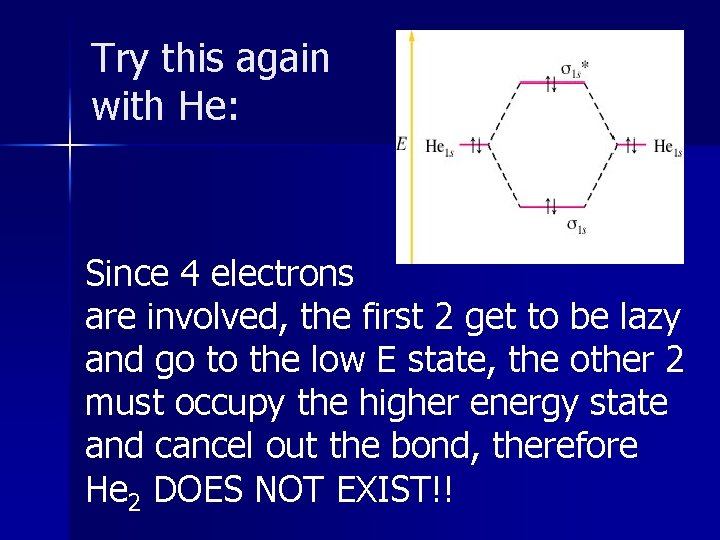 Try this again with He: Since 4 electrons are involved, the first 2 get Try this again with He: Since 4 electrons are involved, the first 2 get