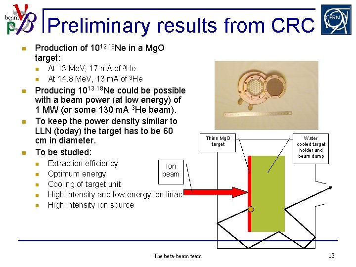 Preliminary results from CRC n Production of 1012 18 Ne in a Mg. O