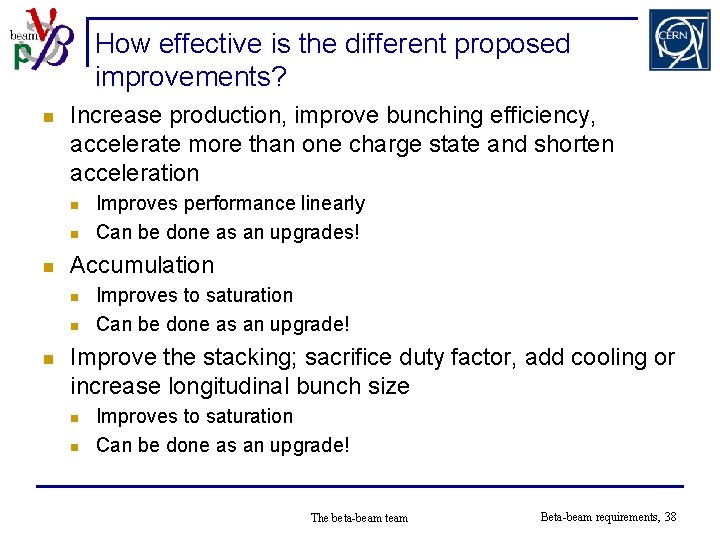 How effective is the different proposed improvements? n Increase production, improve bunching efficiency, accelerate