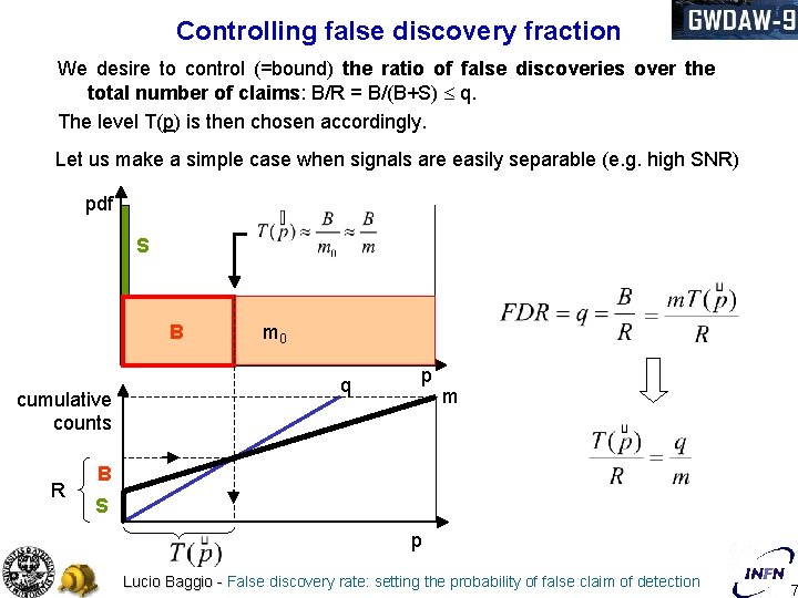 Controlling false discovery fraction We desire to control (=bound) the ratio of false discoveries