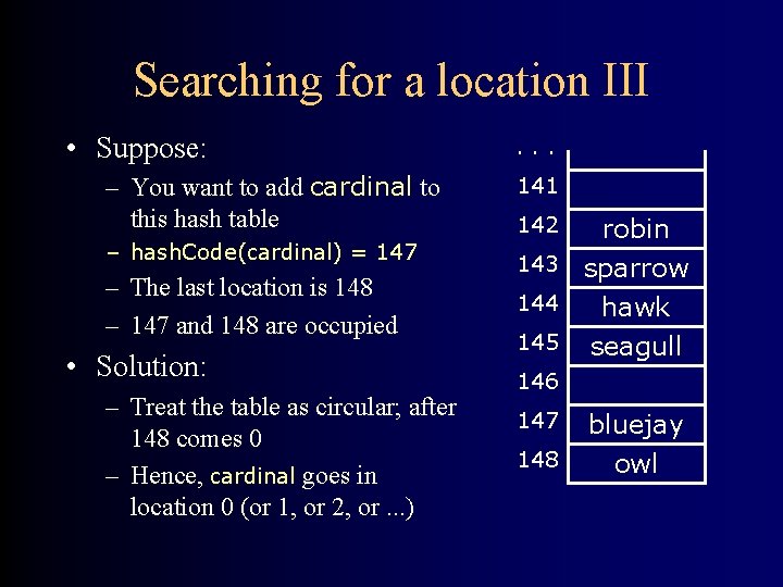 Searching for a location III • Suppose: – You want to add cardinal to