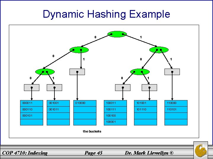 Dynamic Hashing Example 0 0 0 1 1 000011 001001 000110 001011 0 010000