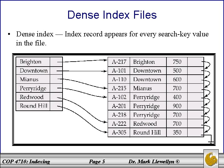 Dense Index Files • Dense index — Index record appears for every search-key value