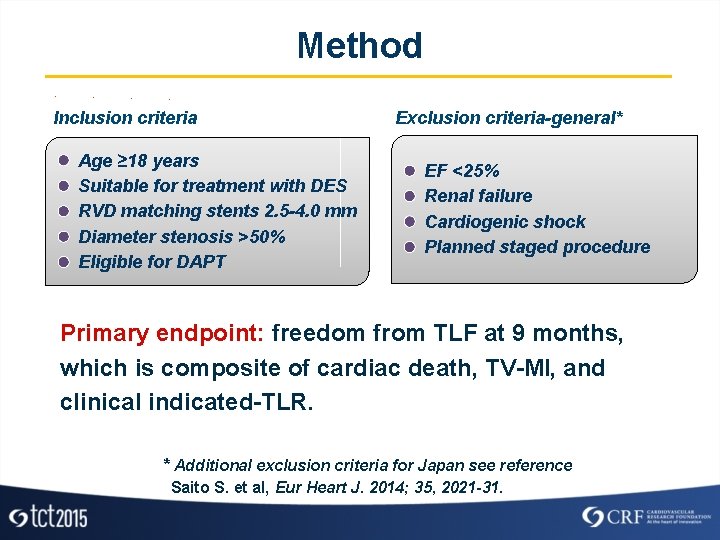 Method Inclusion criteria Age ≥ 18 years Suitable for treatment with DES RVD matching