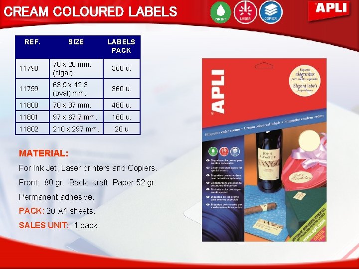 CREAM COLOURED LABELS REF. SIZE LABELS PACK 11798 70 x 20 mm. (cigar) 360