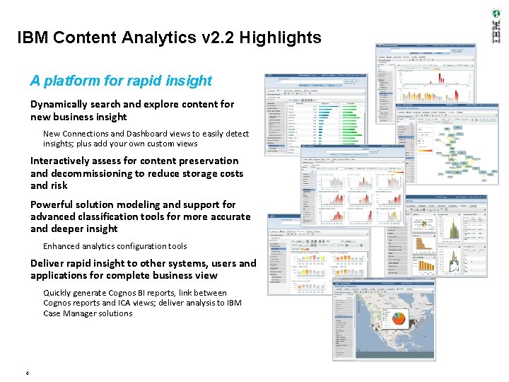 IBM Content Analytics v 2. 2 Highlights A platform for rapid insight Dynamically search