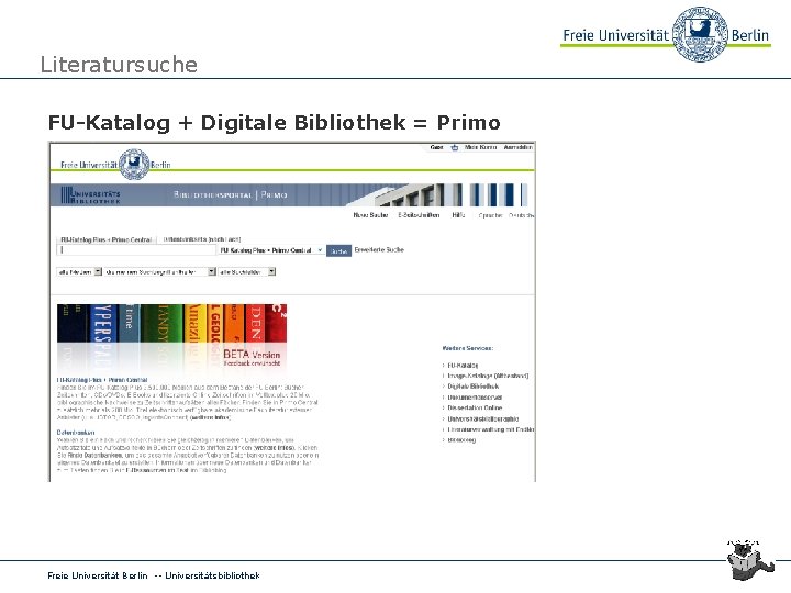 Literatursuche FU-Katalog + Digitale Bibliothek = Primo Freie Universität Berlin -- Universitätsbibliothek 