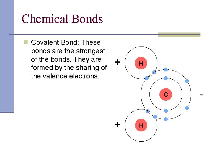 Chemical Bonds n Covalent Bond: These bonds are the strongest of the bonds. They