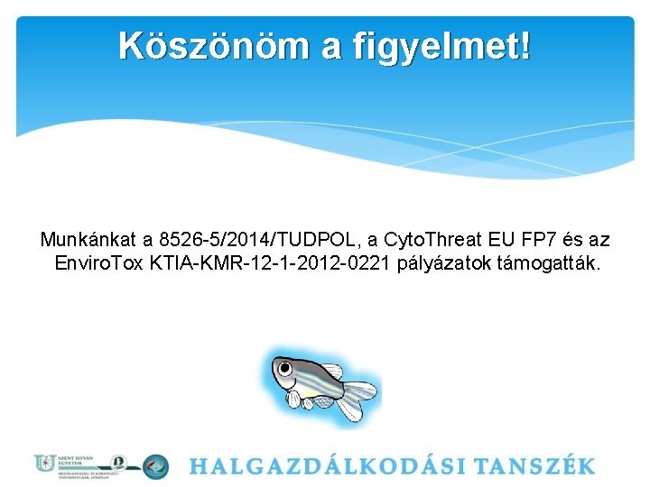 Köszönöm a figyelmet! Munkánkat a 8526 -5/2014/TUDPOL, a Cyto. Threat EU FP 7 és