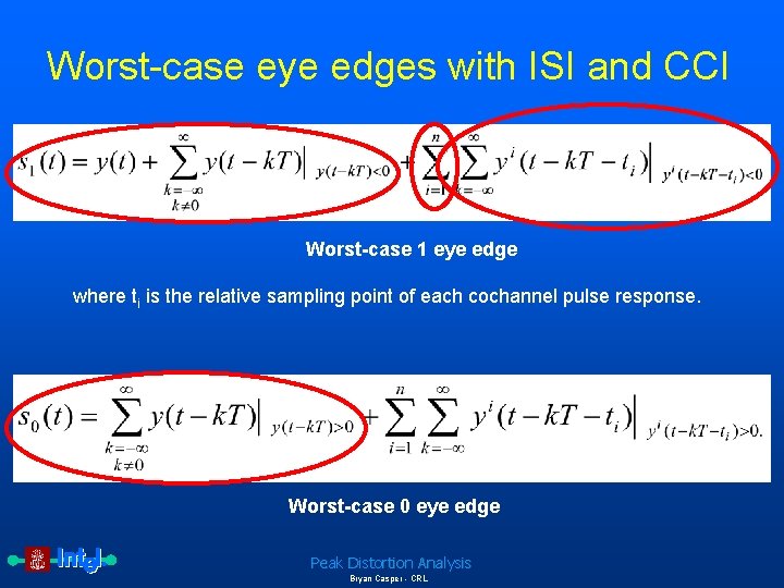 Worst-case eye edges with ISI and CCI Worst-case 1 eye edge where ti is