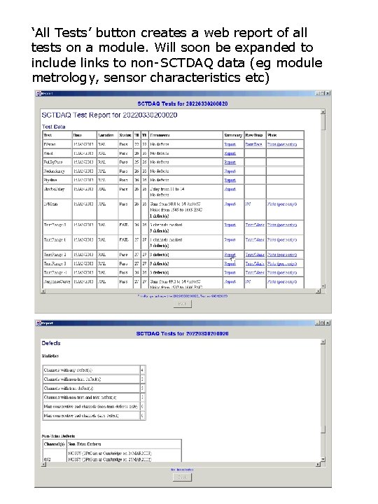 ‘All Tests’ button creates a web report of all tests on a module. Will