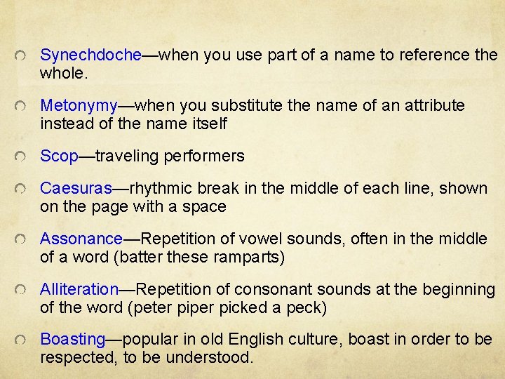 Synechdoche—when you use part of a name to reference the whole. Metonymy—when you substitute