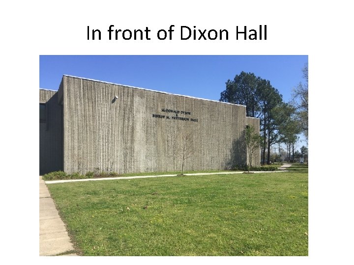 In front of Dixon Hall 