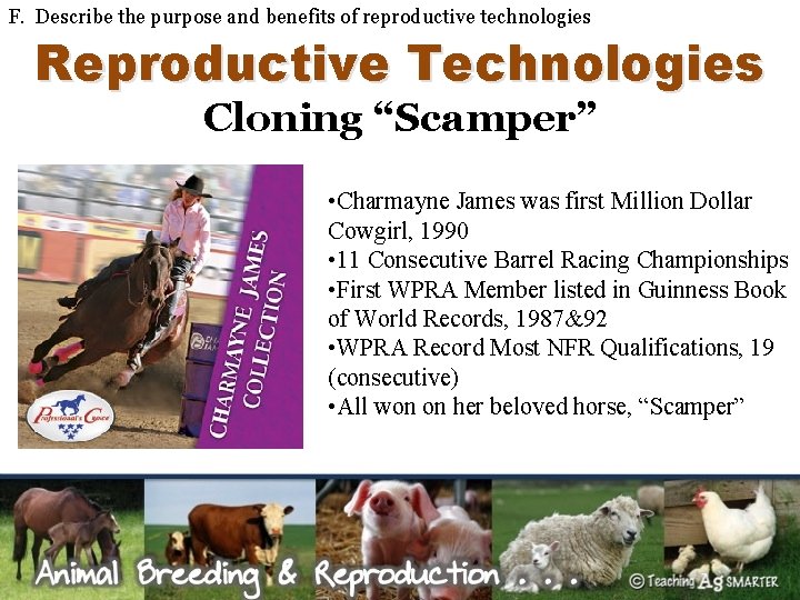 F. Describe the purpose and benefits of reproductive technologies Reproductive Technologies Cloning “Scamper” •
