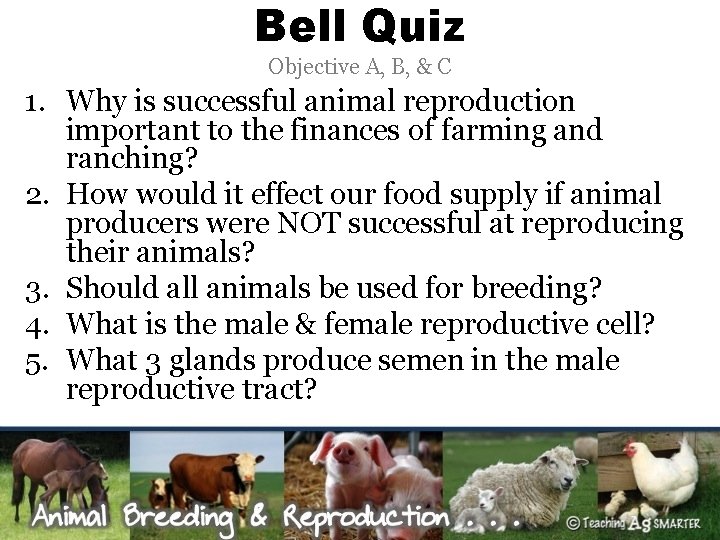 Bell Quiz Objective A, B, & C 1. Why is successful animal reproduction important