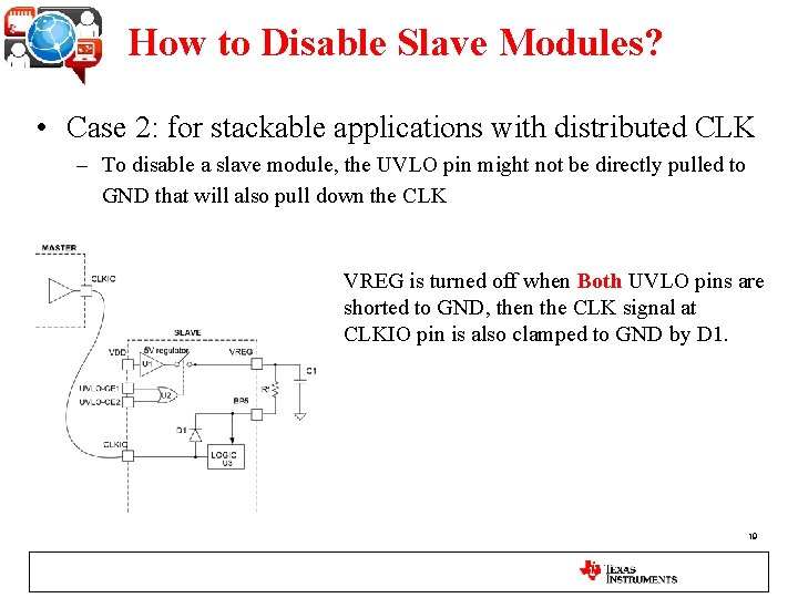 How to Disable Slave Modules? • Case 2: for stackable applications with distributed CLK
