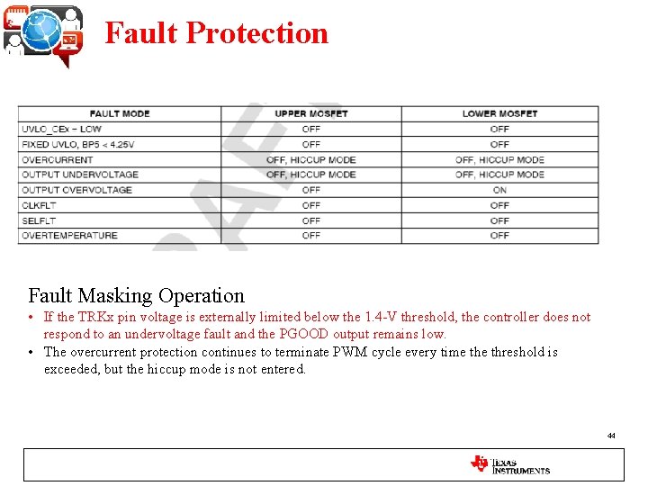 Fault Protection Fault Masking Operation • If the TRKx pin voltage is externally limited