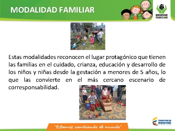 MODALIDAD FAMILIAR Estas modalidades reconocen el lugar protagónico que tienen las familias en el