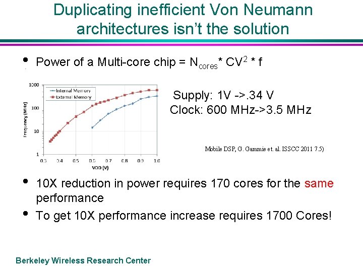 Duplicating inefficient Von Neumann architectures isn’t the solution • Power of a Multi-core chip