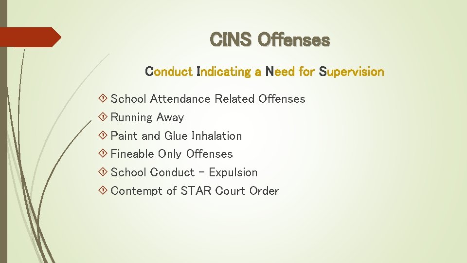CINS Offenses Conduct Indicating a Need for Supervision School Attendance Related Offenses Running Away
