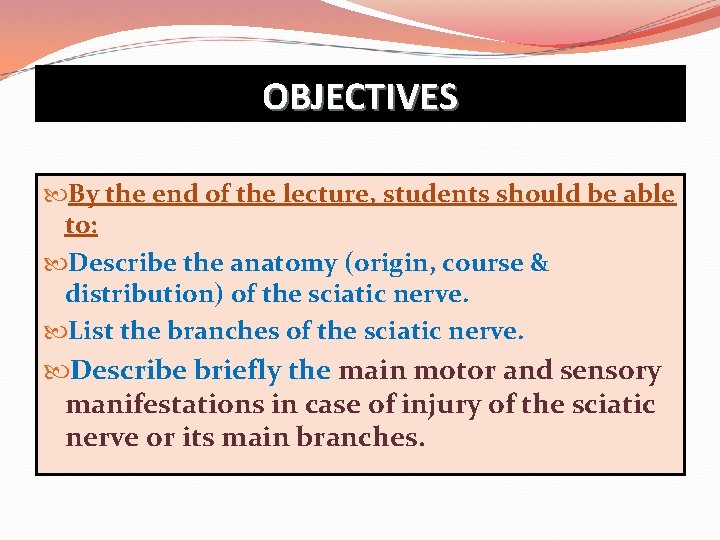 OBJECTIVES By the end of the lecture, students should be able to: Describe the
