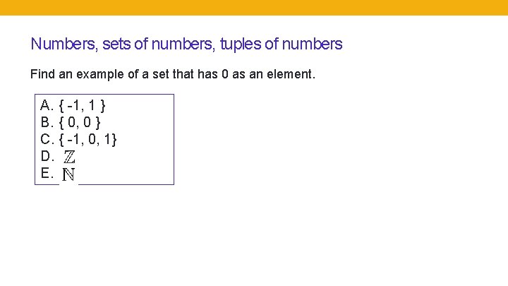 Numbers, sets of numbers, tuples of numbers Find an example of a set that