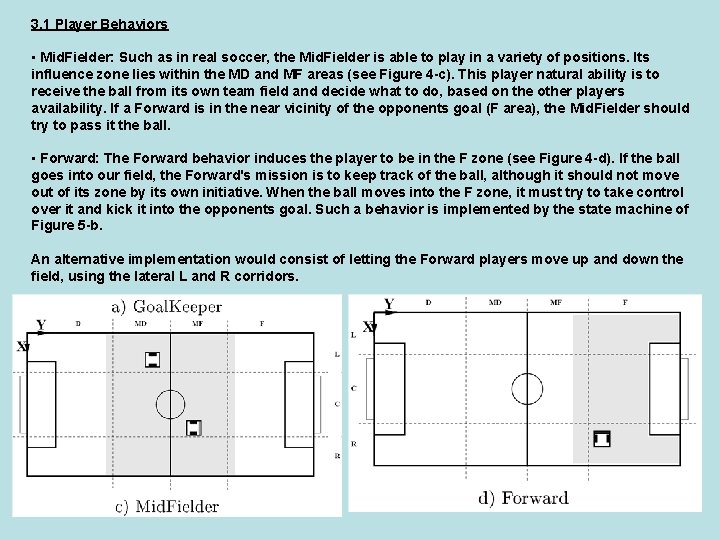 3. 1 Player Behaviors • Mid. Fielder: Such as in real soccer, the Mid.