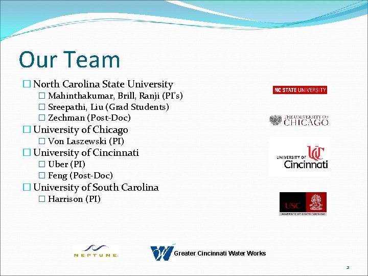 Our Team � North Carolina State University � Mahinthakumar, Brill, Ranji (PI’s) � Sreepathi,