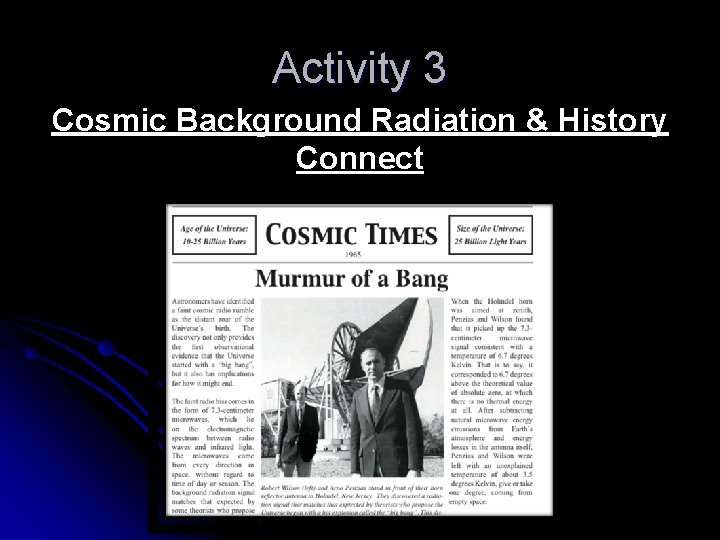 Activity 3 Cosmic Background Radiation & History Connect 